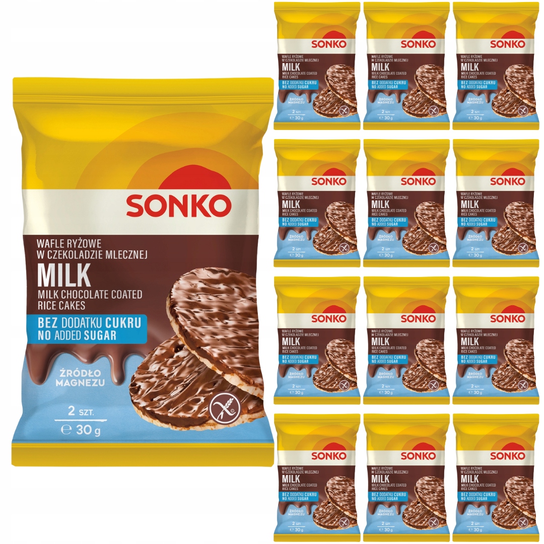 Levně Sonko Rýžové oplatky v mléčné čokoládě bez přidaného cukru 30 g x 12 kusů