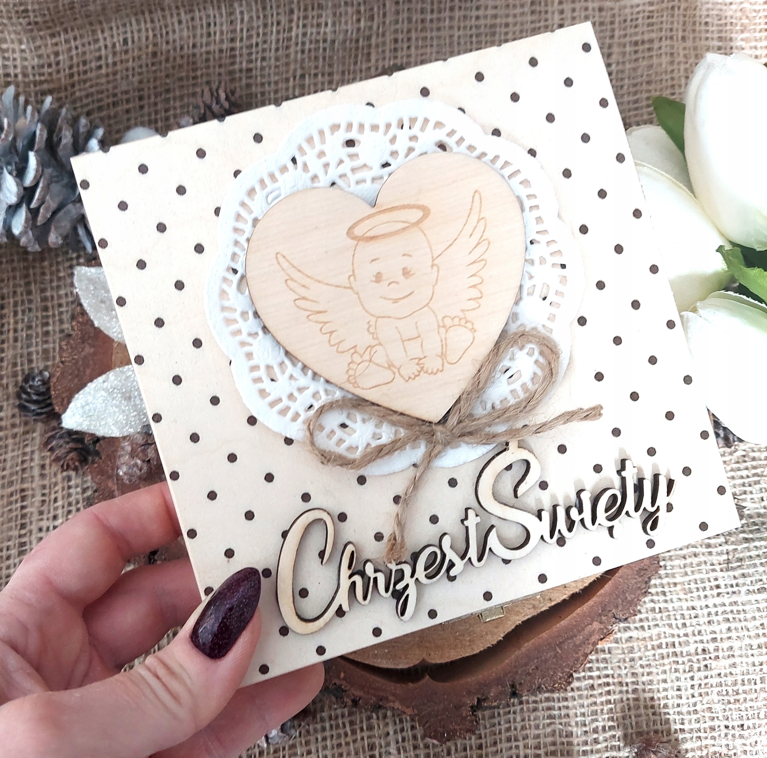 Pamiątka Chrztu Świętego w kropeczki ANIOŁ Okazje chrzest