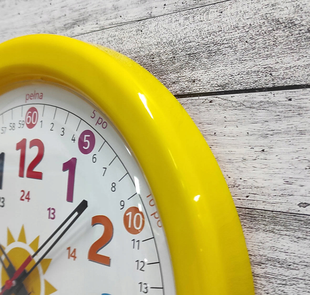 ŻÓŁTY ZEGAR EDUKACYJNY NAUKA CZASU DLA DZIECI Typ ścienny