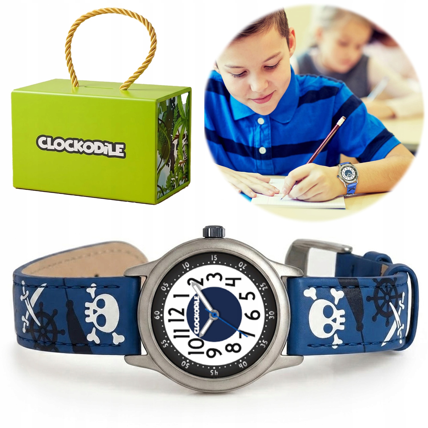 Svítící dětské hodinky pro chlapce Modré pirátské hodinky Clockodile jako Dárek