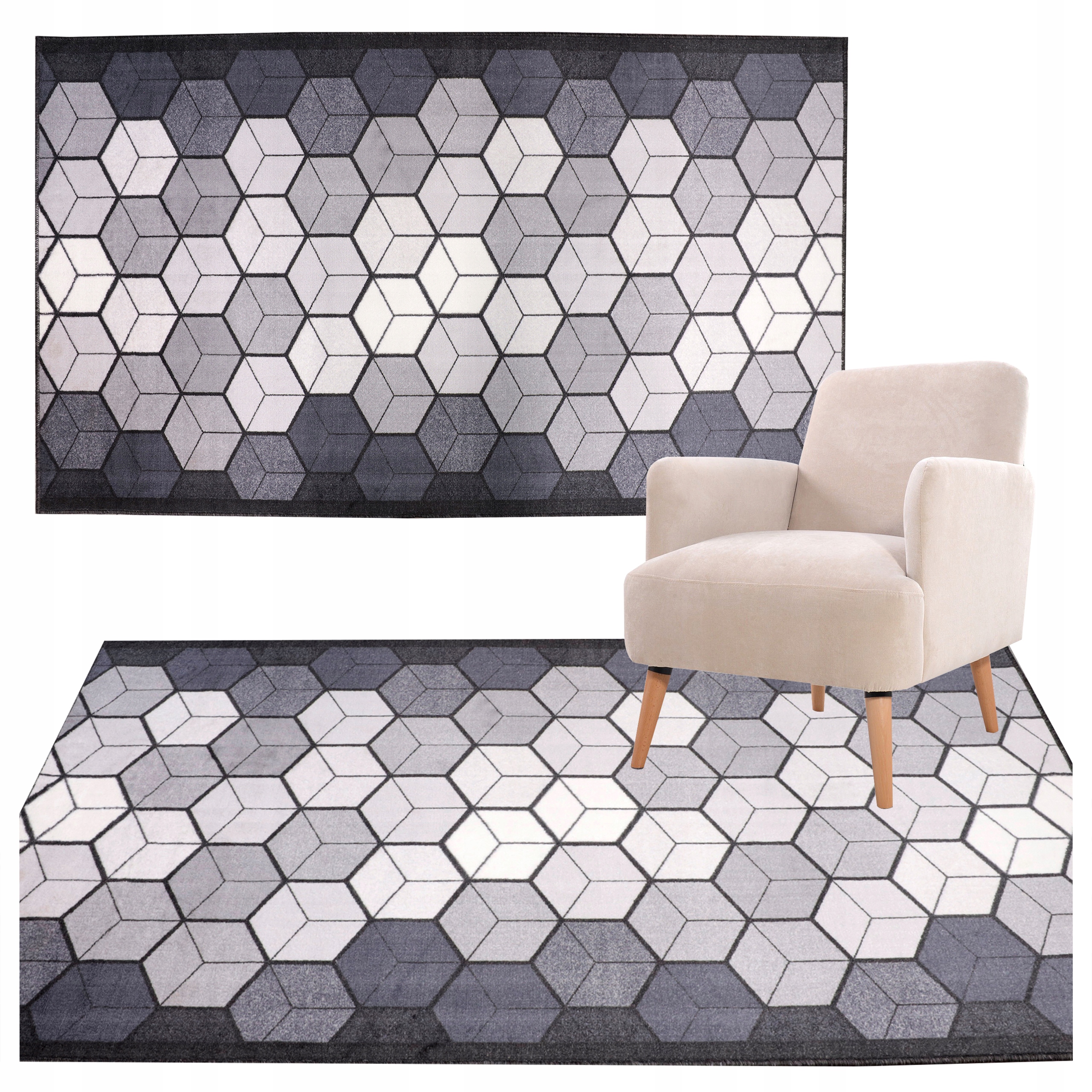 Koberec Do Izby Dekoratívny Moderný Vzor Čiernobielo Sivý 100X220 CM