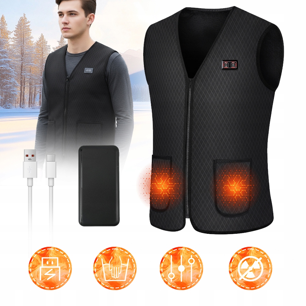 Vyhřívaná Vesta Bez Rukávů Unisex Zimní Bunda