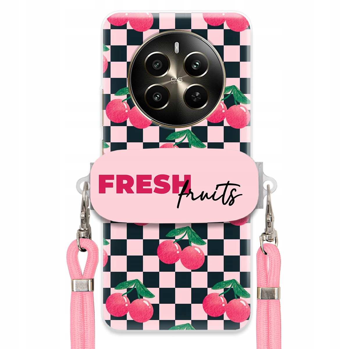 Puzdro pre Realme 13 4G Vodítko Pink Crossbody Držiak Šachovnica Fresh Fruits