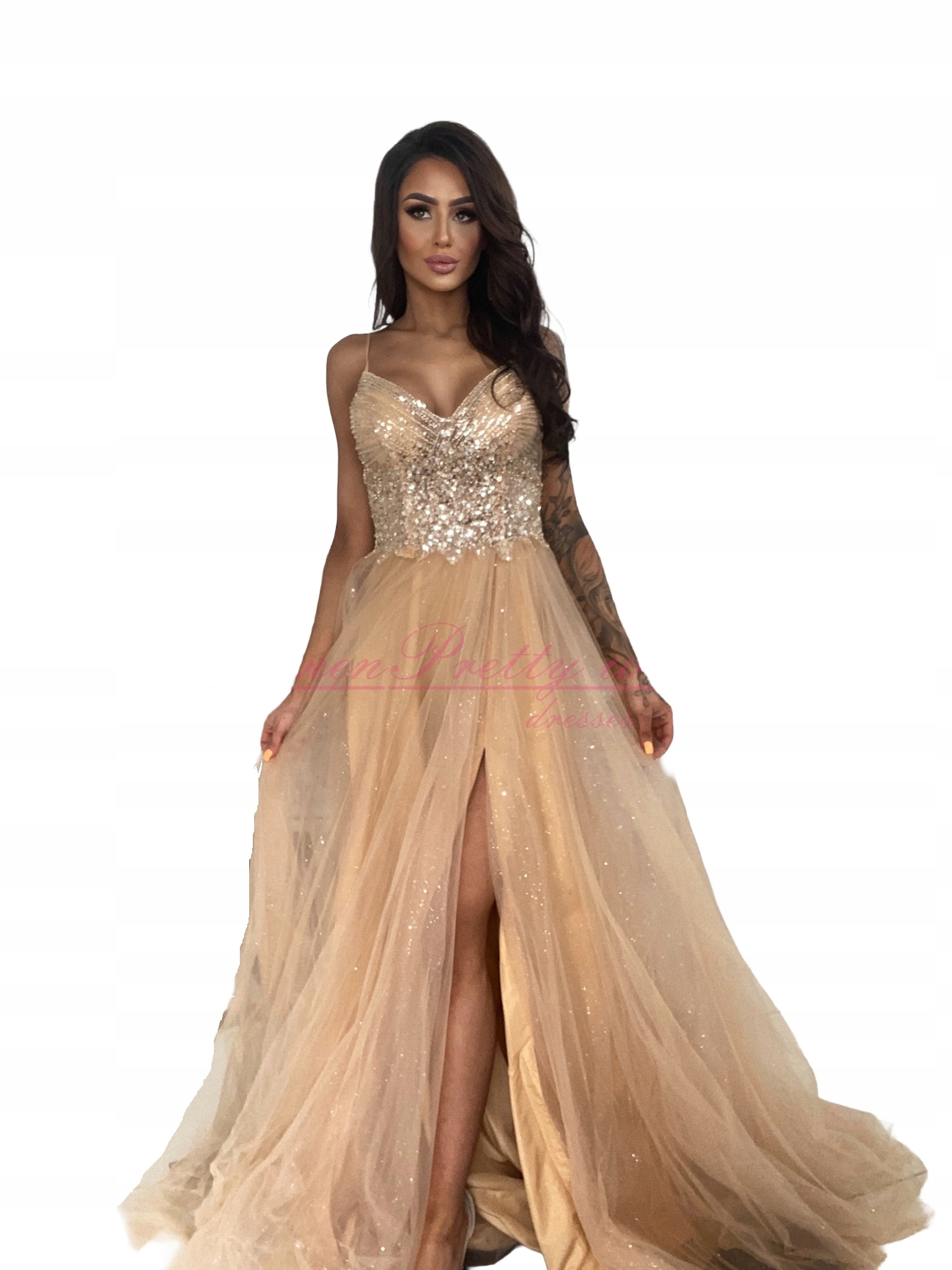 Emily Šaty Zlatá Tylová Princezna Šaty na plesová ples M