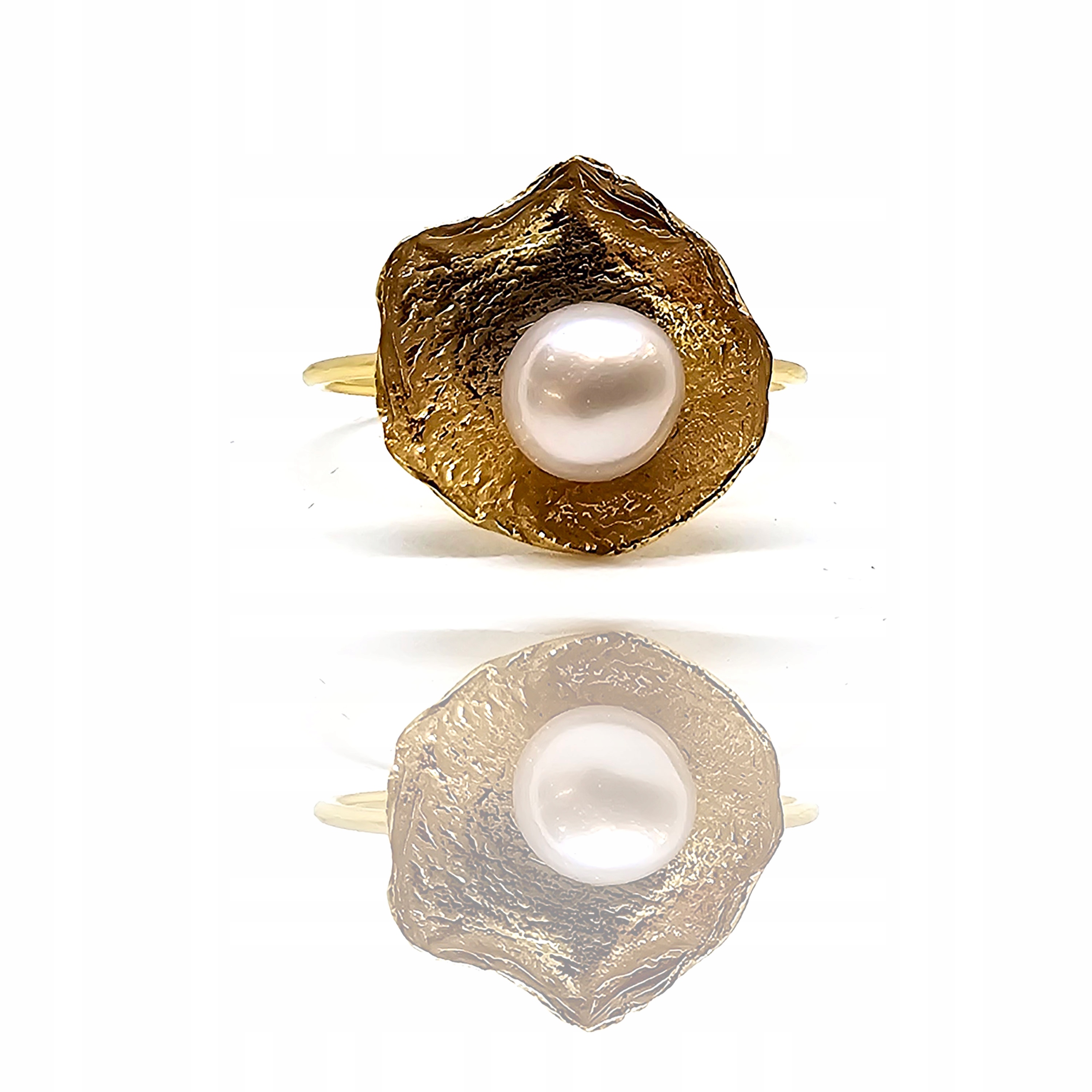 Zlatý prstýnek ve tvaru mušle s perlou, stříbro perla 925
