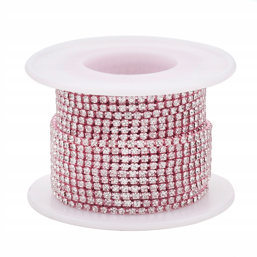 Řetízek Mosaz, z Džetamy SS6.5, Růžová/Křišťál, 2~2.1mm, 9m/cívka
