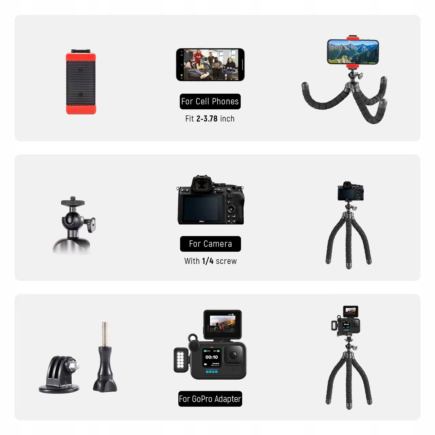 ATAY STATYW DO TELEFONU MINI STATYW PODRÓŻNY ELASTYCZNY DO KAMER GOPRO — miniatura 3