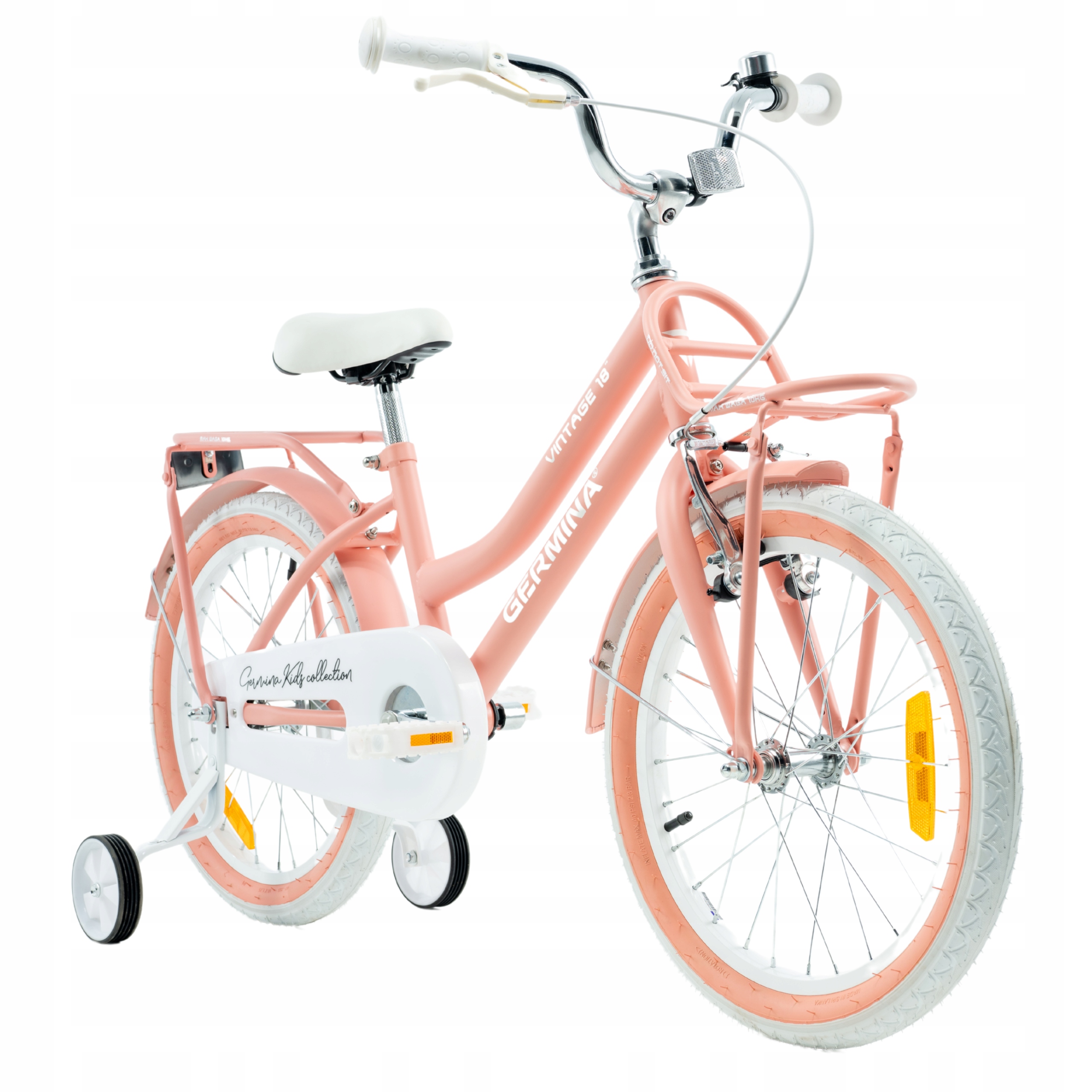 Rower dziecięcy 18" Germina różowy miejski Vintage dziewczęcy +kółka boczne
