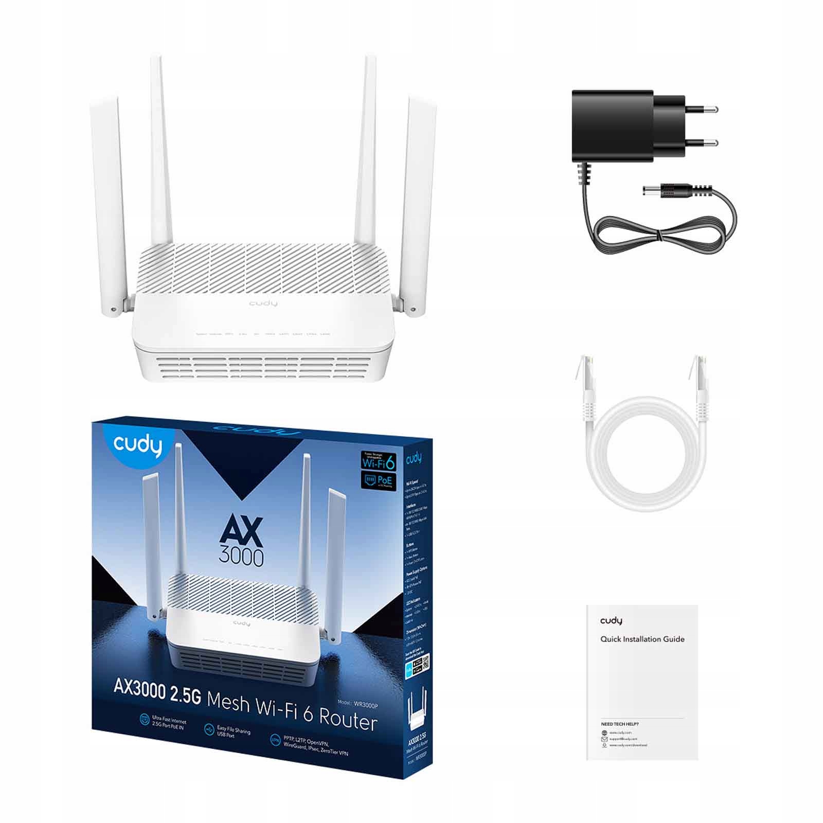 Cudy WR3000P router access point WiFi 2.4/5GHz AX3000 2.5G Gigabit Mesh