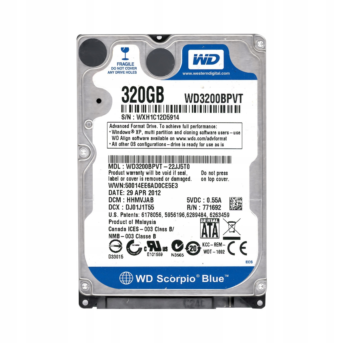 WD BLUE 320GB SATA II 5.4k 8MB 2.5'' WD3200BPVT