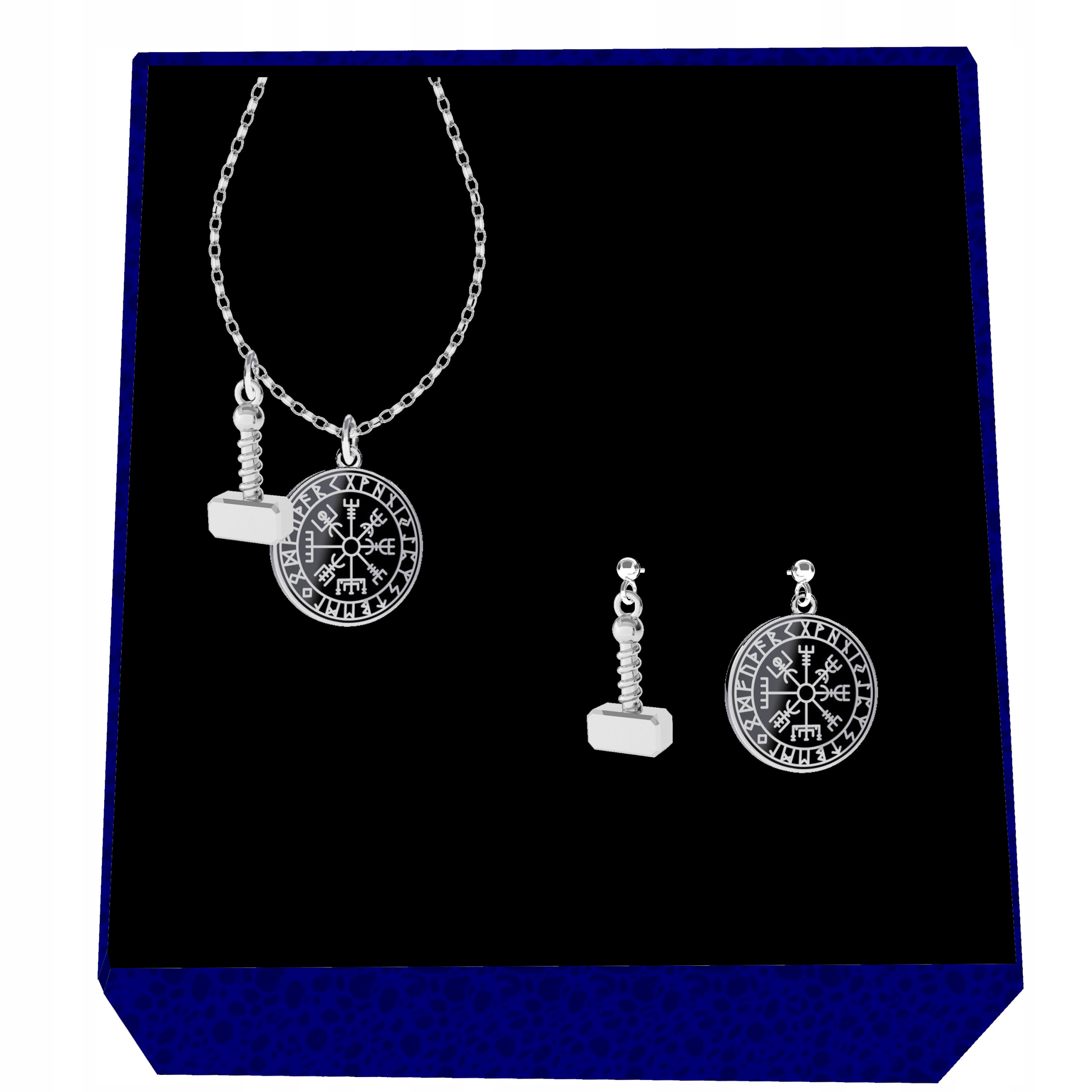 Kompas Vegvisir Kladivo Mjolnir Wiking Stříbrný komplet rolo oval stříbro 925