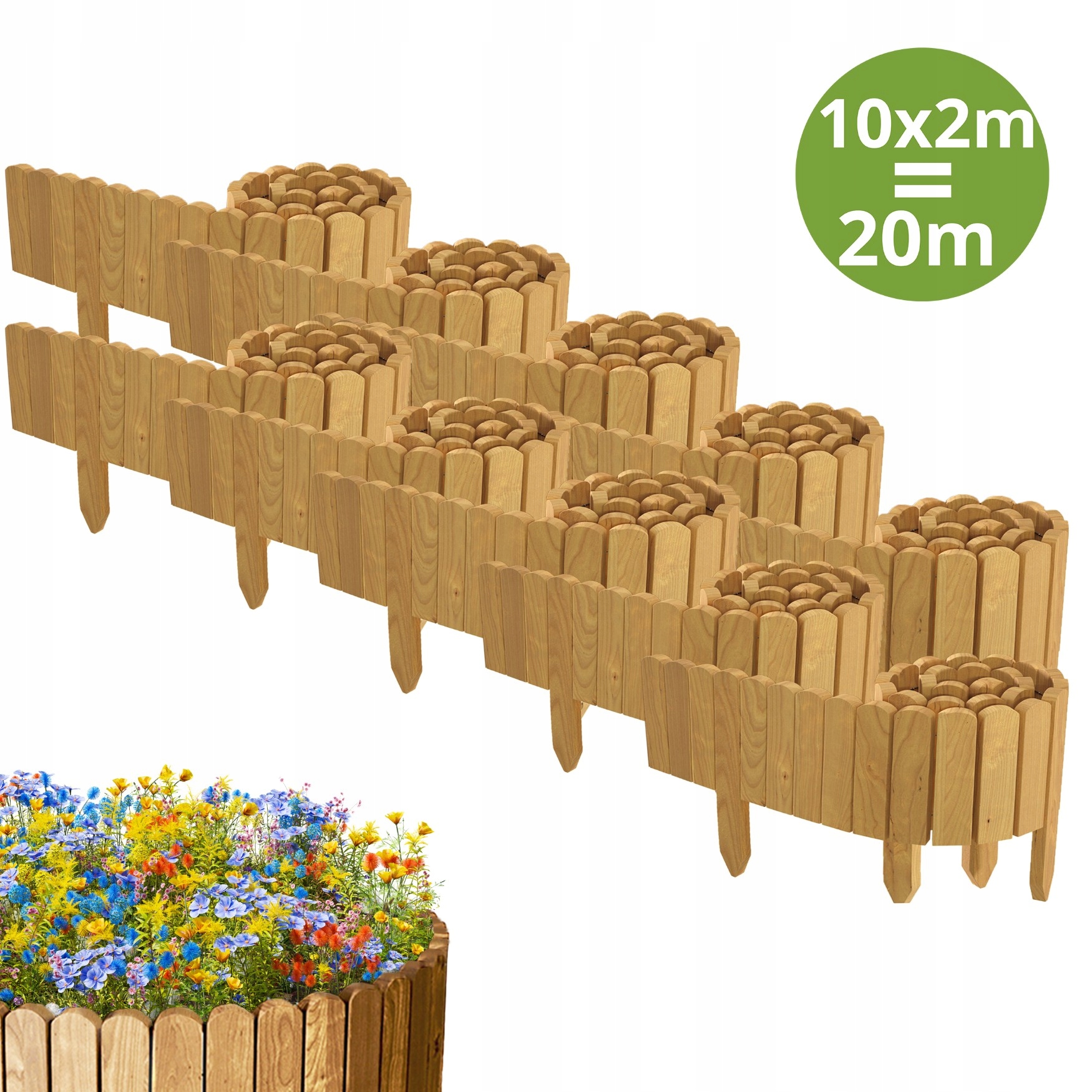 Zahradní Plot dřevěný, borovicový 2000 cm (10 x 200 cm) výška 10 cm Přírodní