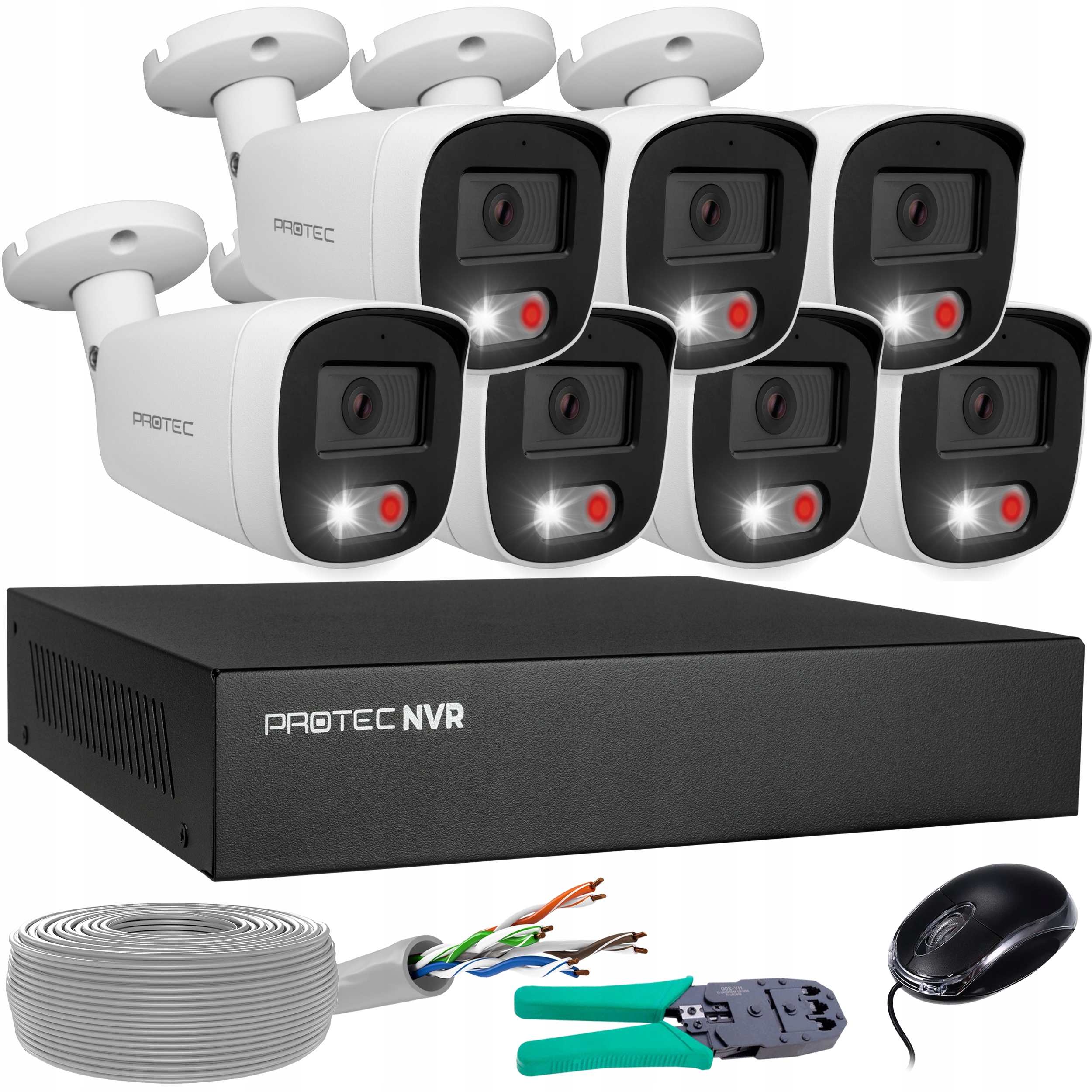 Sada monitorování 7 kamer Ip PoE Full color detekce lidí 5Mpx bez hdd