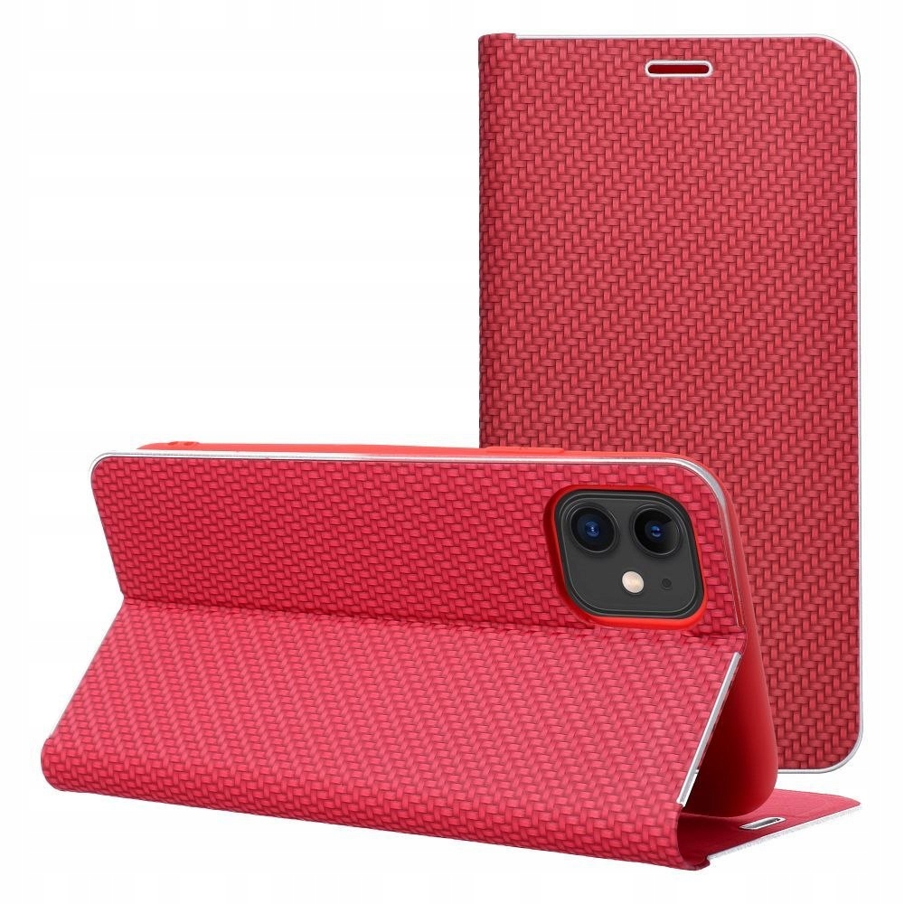 Oem Etui z klapką na iPhone 17 Pro Max Luna Book Carbon czerwone