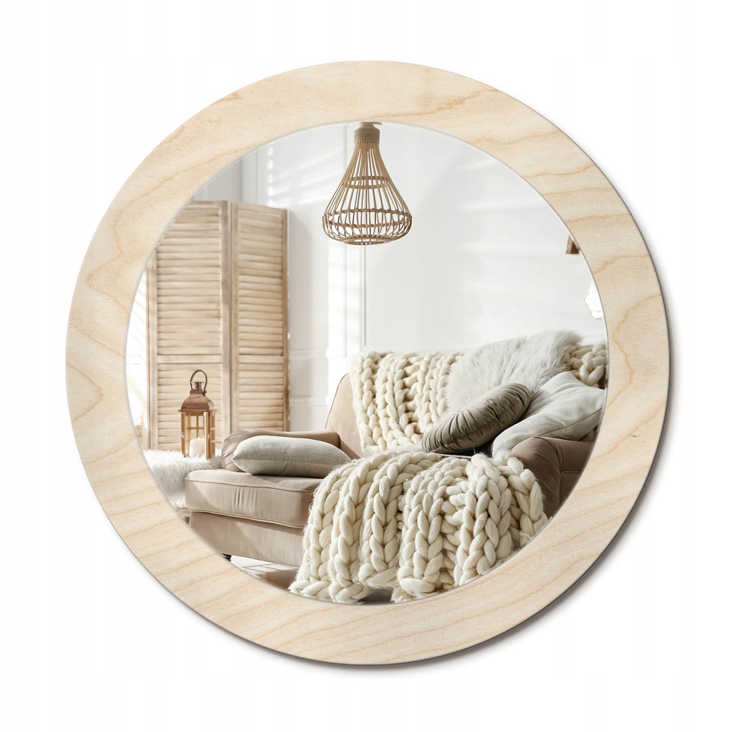 Zrkadlo s potlačou do kúpeľne, spálne, obývačky, svetlé drevo, priemer 70 cm