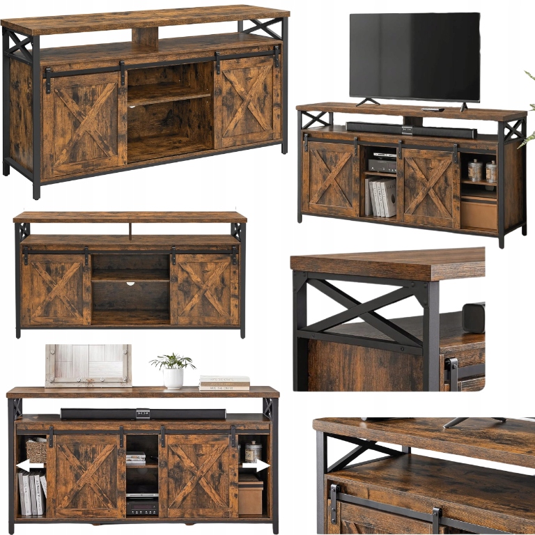 Komoda s policami a skrinkami na Tv do obývačky loftová 147 cm