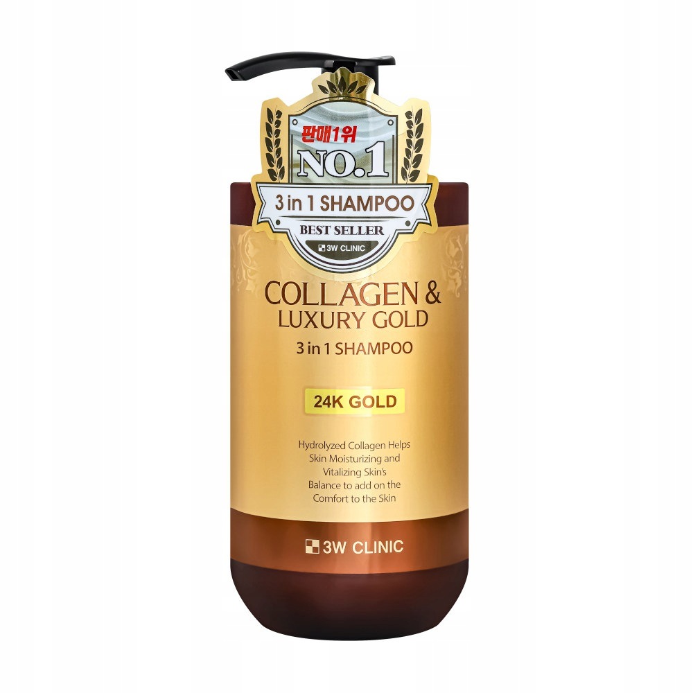 3W Clinic Collagen Luxury Gold 3IN1 Shampoo Šampon Na Vlasy 3V1 750 ml
