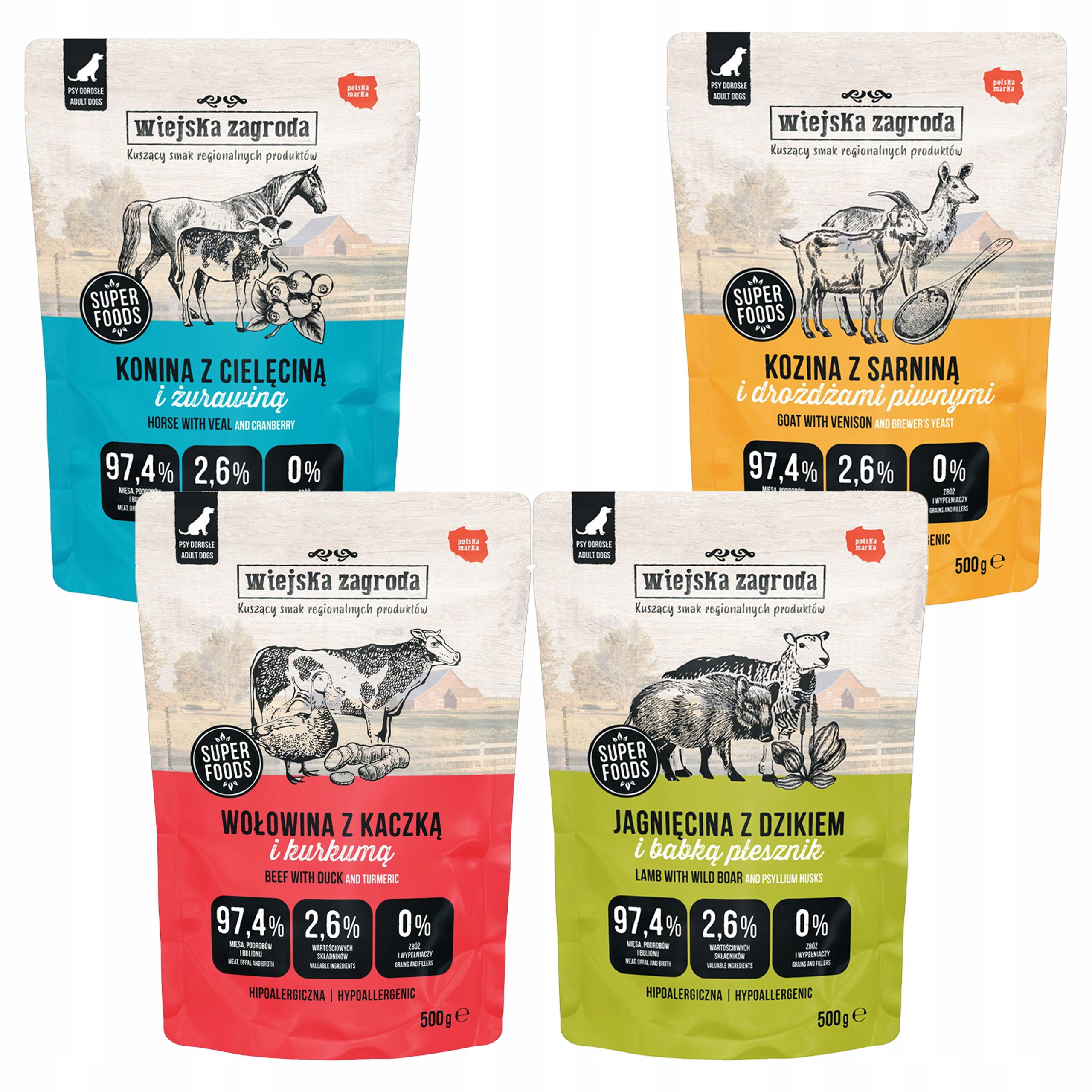 Levně Wiejska Zagroda kompletní krmivo pro psy mix chutí 4 x 500 g