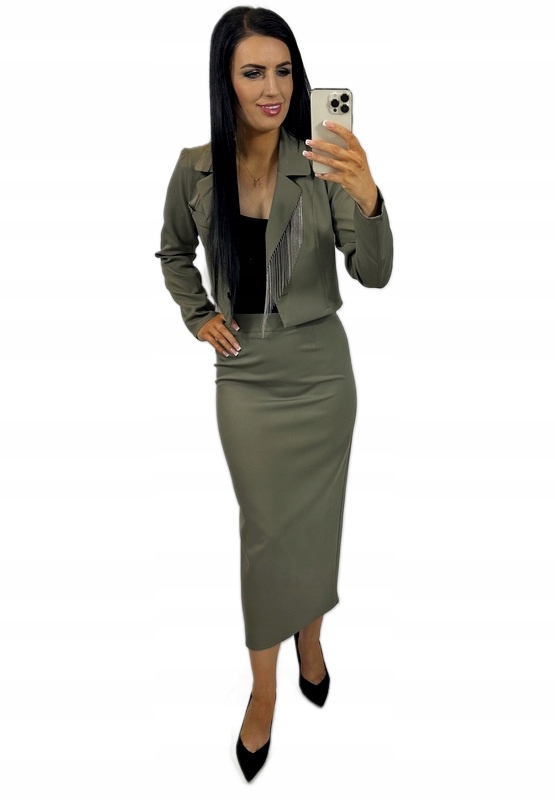Damski Garnitur ze Spódnicą Garnitury Damskie Komplet z Spódnicą Khaki XL Odcień khaki