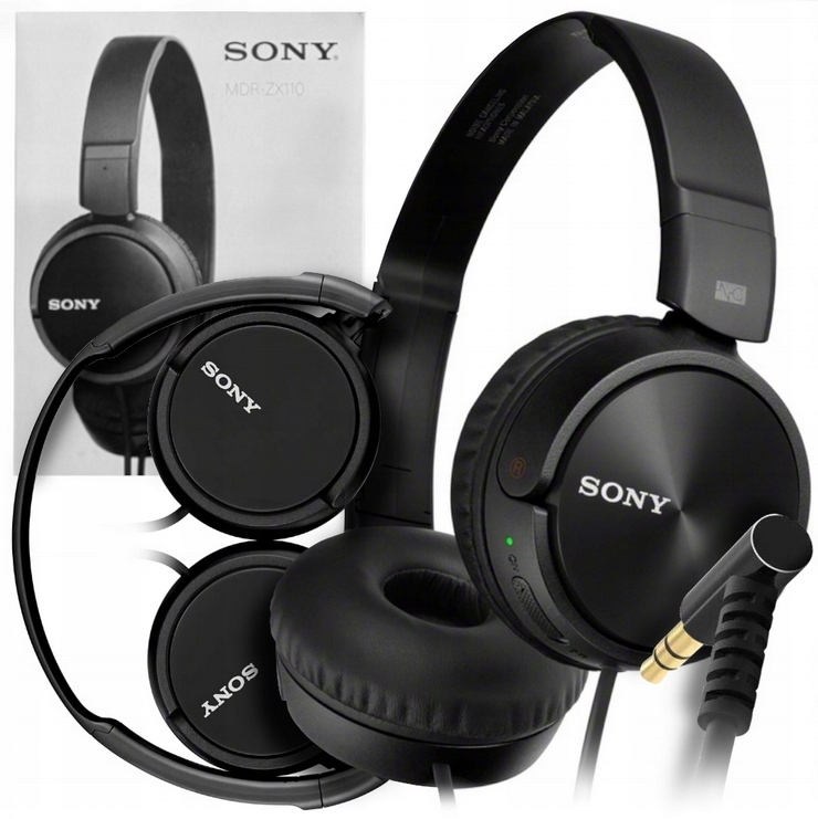 Słuchawki przewodowe Sony Mdr Nauszne Czarne Poduszki Składane
