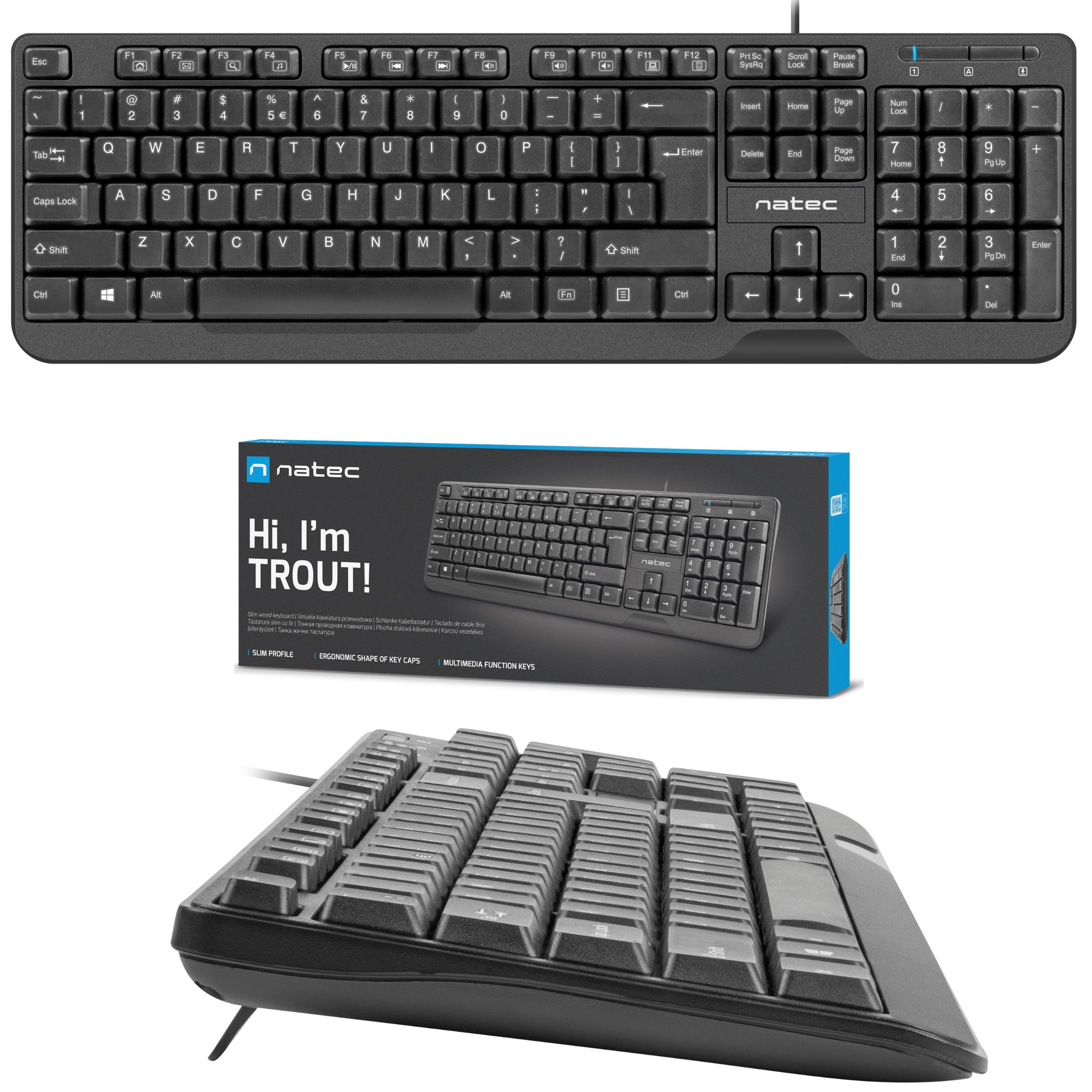 

Klawiatura Natec Trout Slim Black Przewodowa Us