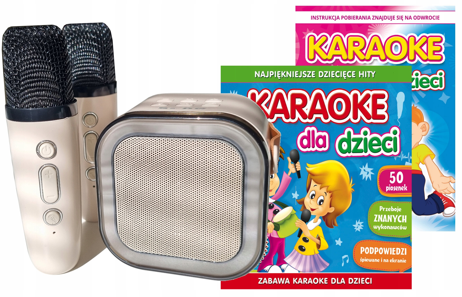 GŁOŚNIK Bluetooth, 2 Mikrofony, POLSKIE Karaoke dla dzieci