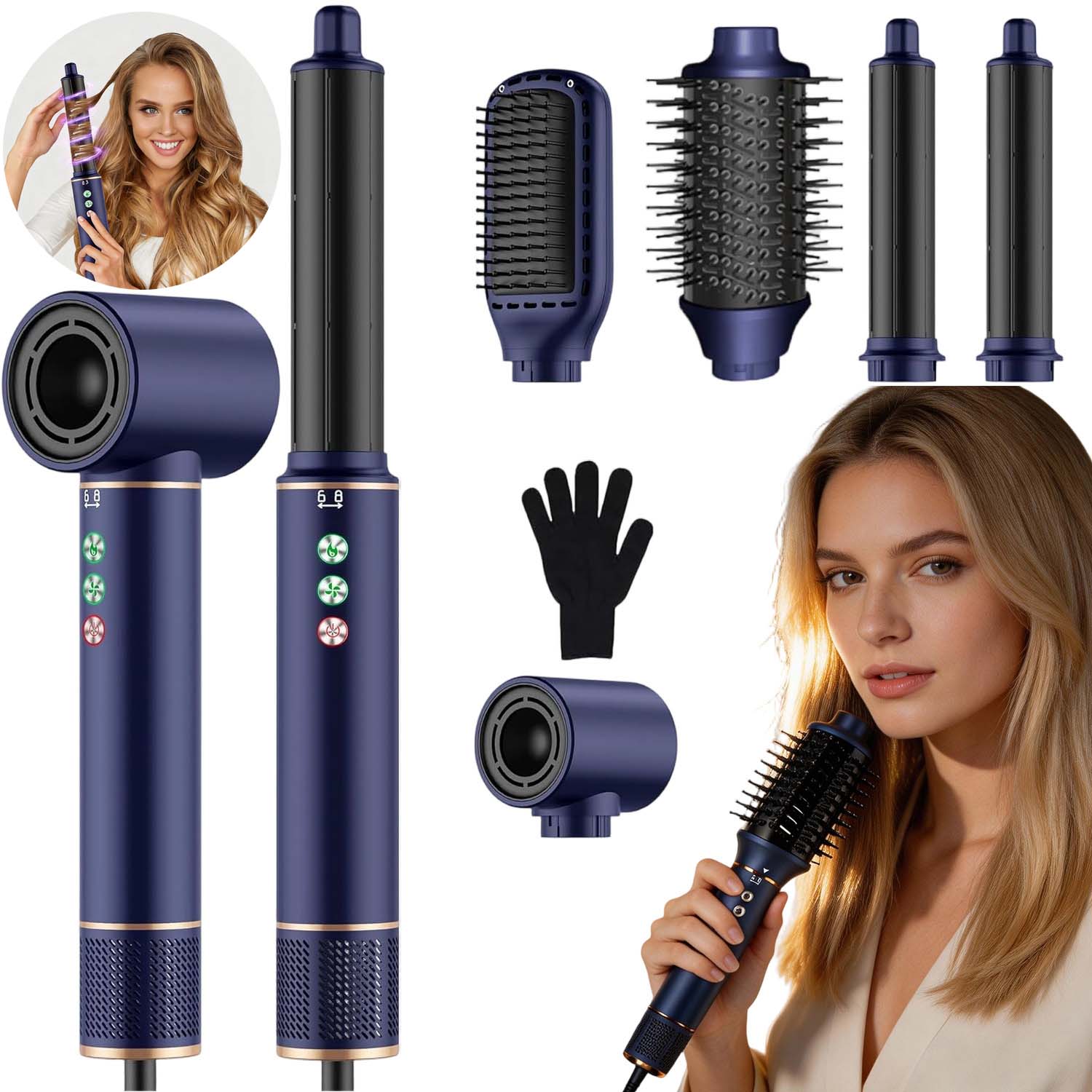 Výkonný Vysoušeč Vlasů 5V1 3 Rychlost S Ionizací 1300 W Regulace