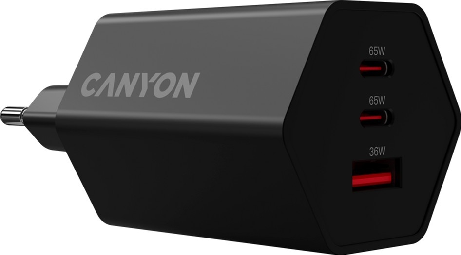 CANYON Ładowarka sieciowa HEXAGON 65 GaN 65W 2xPD 1xQC EU Czarna — 9