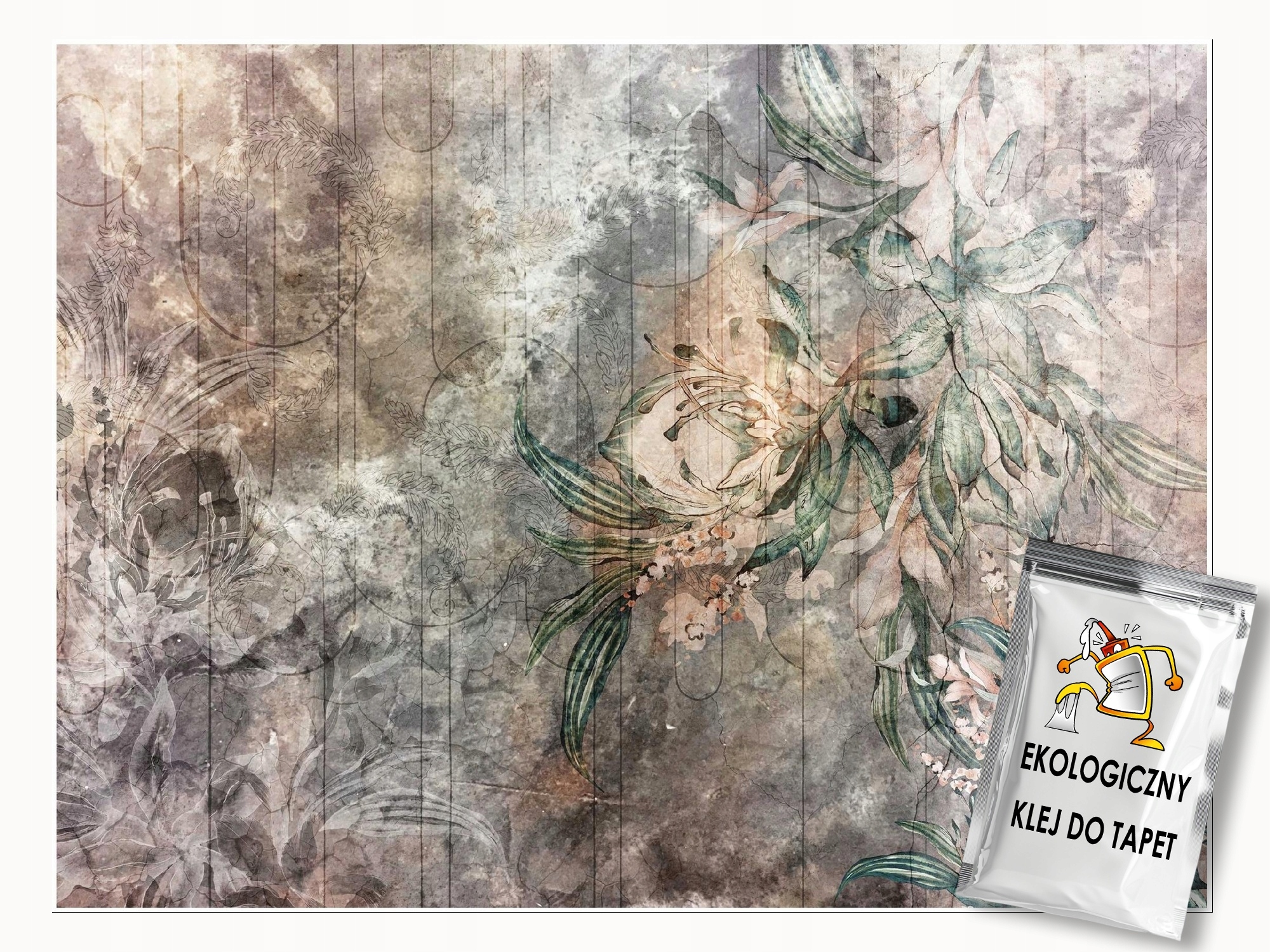 Fototapeta Listy Květiny Beton Retro Vintage Ložnice Obývací Pokoj Tapeta 250x175