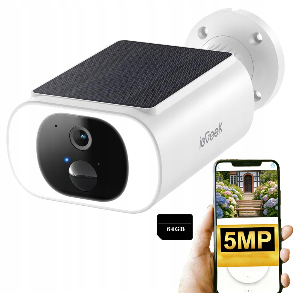 2K Solární Wifi Kamera 5MPX Inteligentní Bezdrátová S 64G Paměťovou Kartou