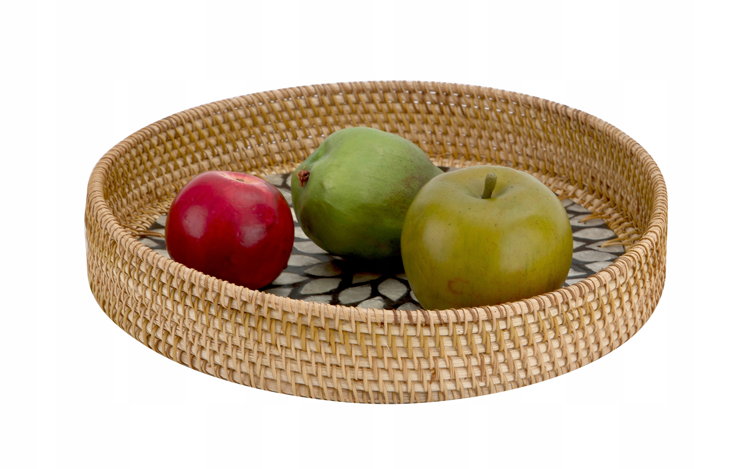 Dekorativní ratanový podnos 30 cm Natural, černý, kulatý