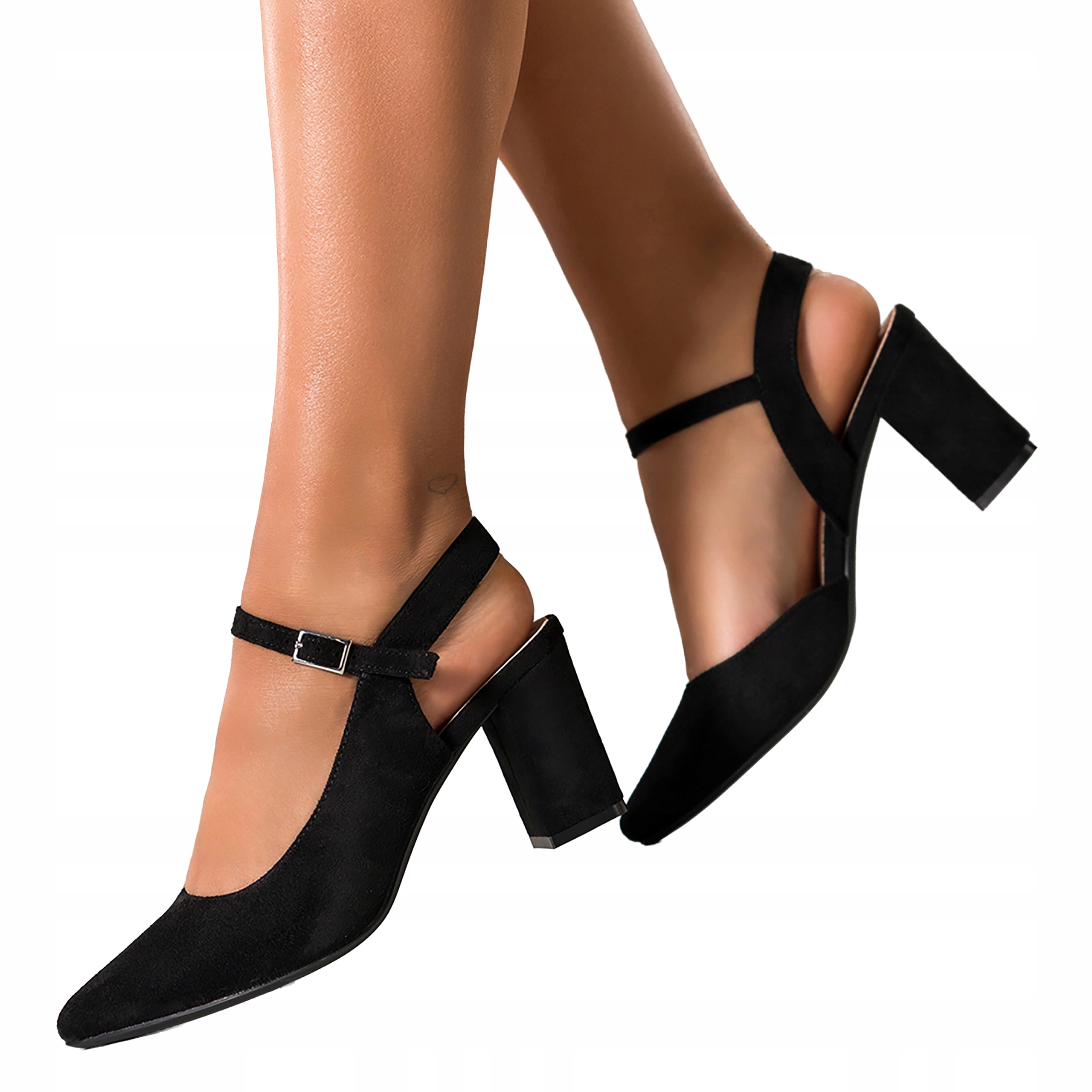 Dámské Lodičky Černé Pohodlné Semišové Odhalená Pata Módní Na Podpatku vel. 38
