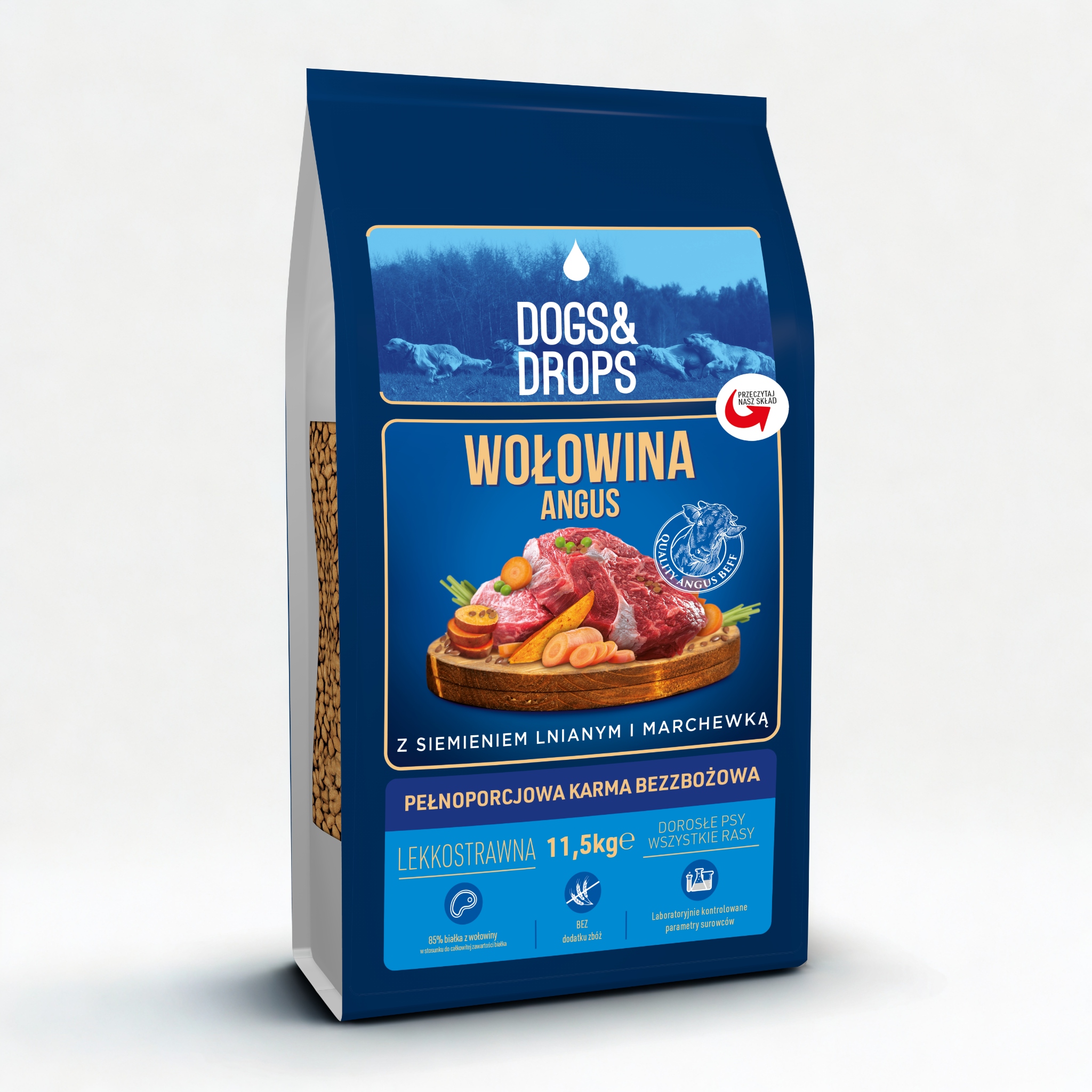 Levně Dogs&Drops Hovězí maso Angus Bezobilné krmivo pro psy 11,5 kg