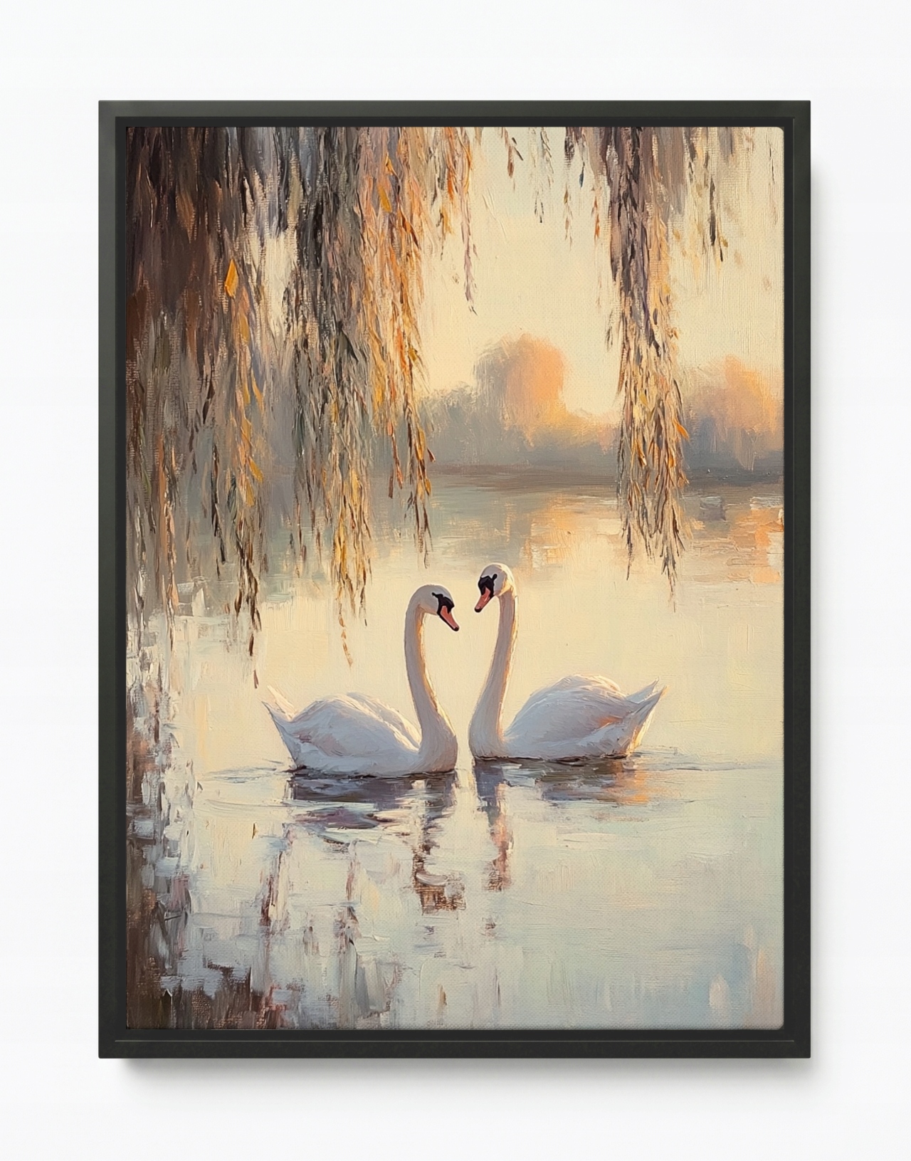 Obraz Rám Americká Krajina Jezero Ptáci Labutě Pár Láska 60x80