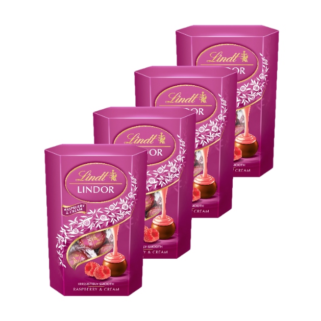 Levně Sada 4x Lindt Lindor Pralinky malinové maliny pralinky čokoládové 200 g