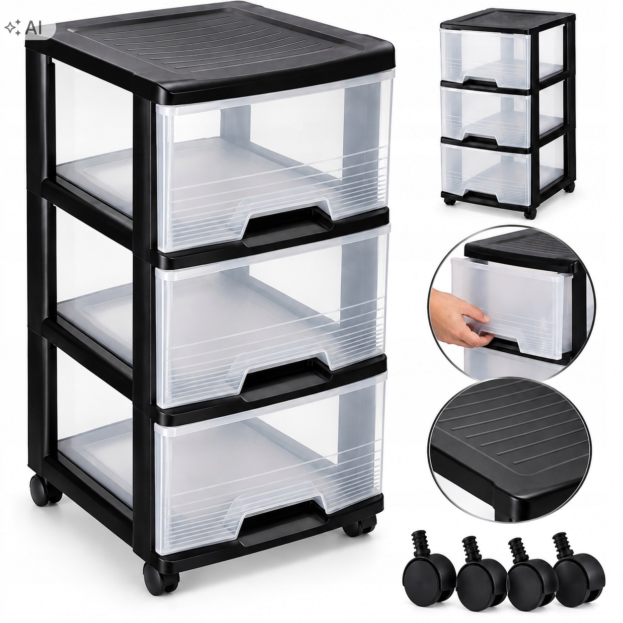 Komoda Szafka Plastikowa Z 3 Szufladami 40x60cm 60L