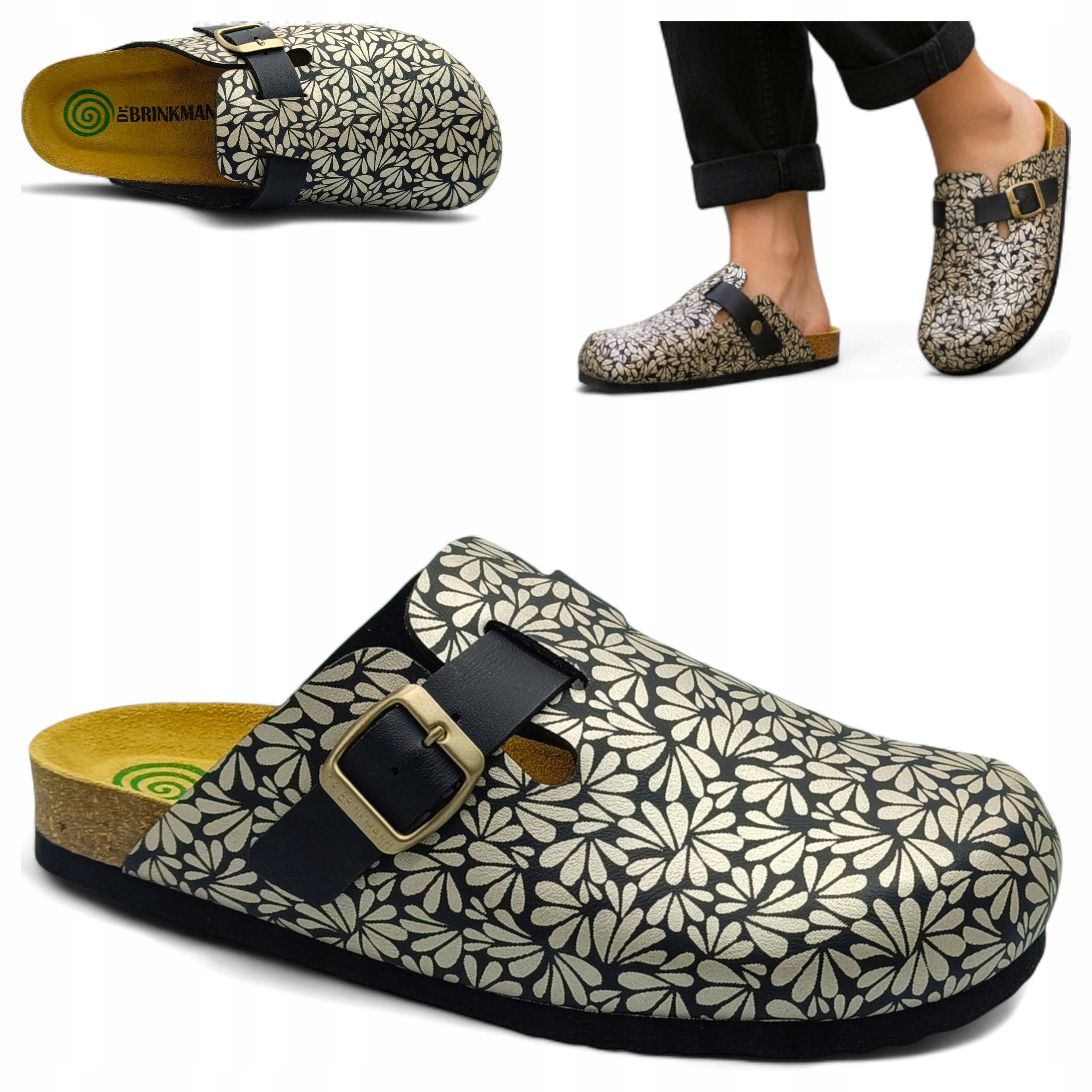 39 Dr.brinkmann Klapki damskie zabudowane na korku wkładka skórzana lekkie