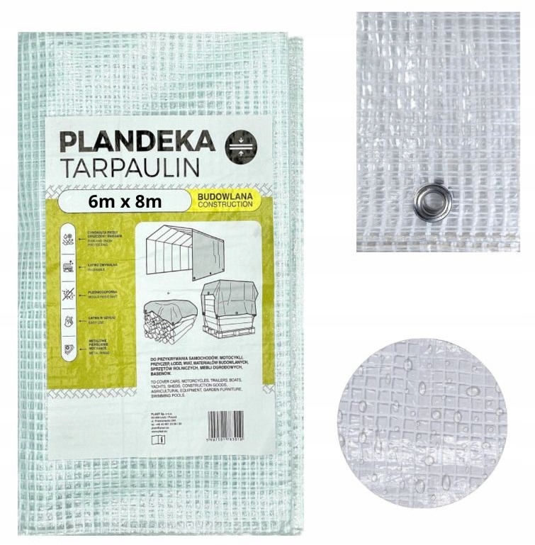 Ochranná plachta 6x8 m Transparentní Pevná 100 g/m² Voděodolná s očky