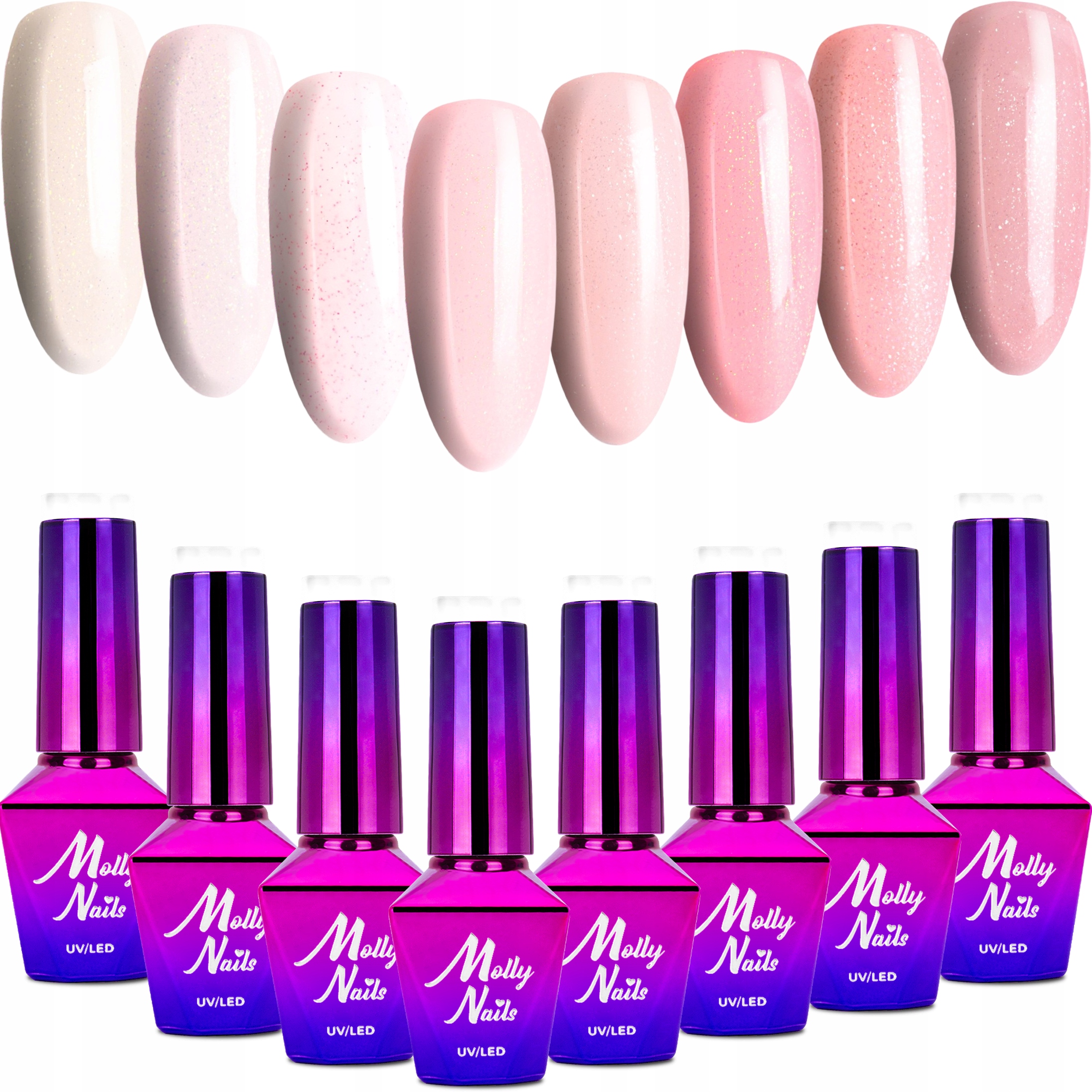 8x Lakier Hybrydowy Mollynails 8g Madame French Zestaw 8w1 Różowy Beżowy