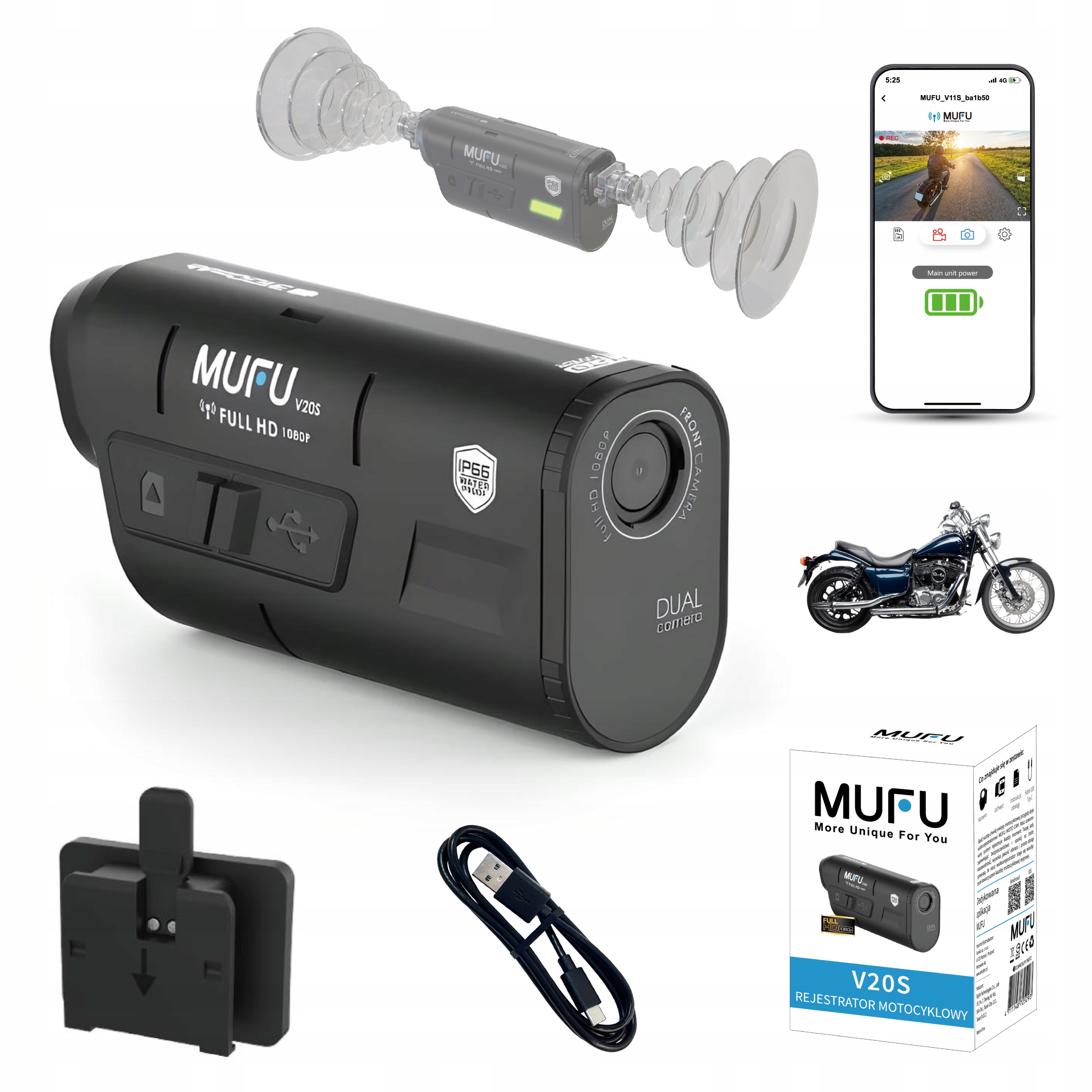 Motocyklová Kamera Mufu Motocam V20S FullHD kamera na motorku