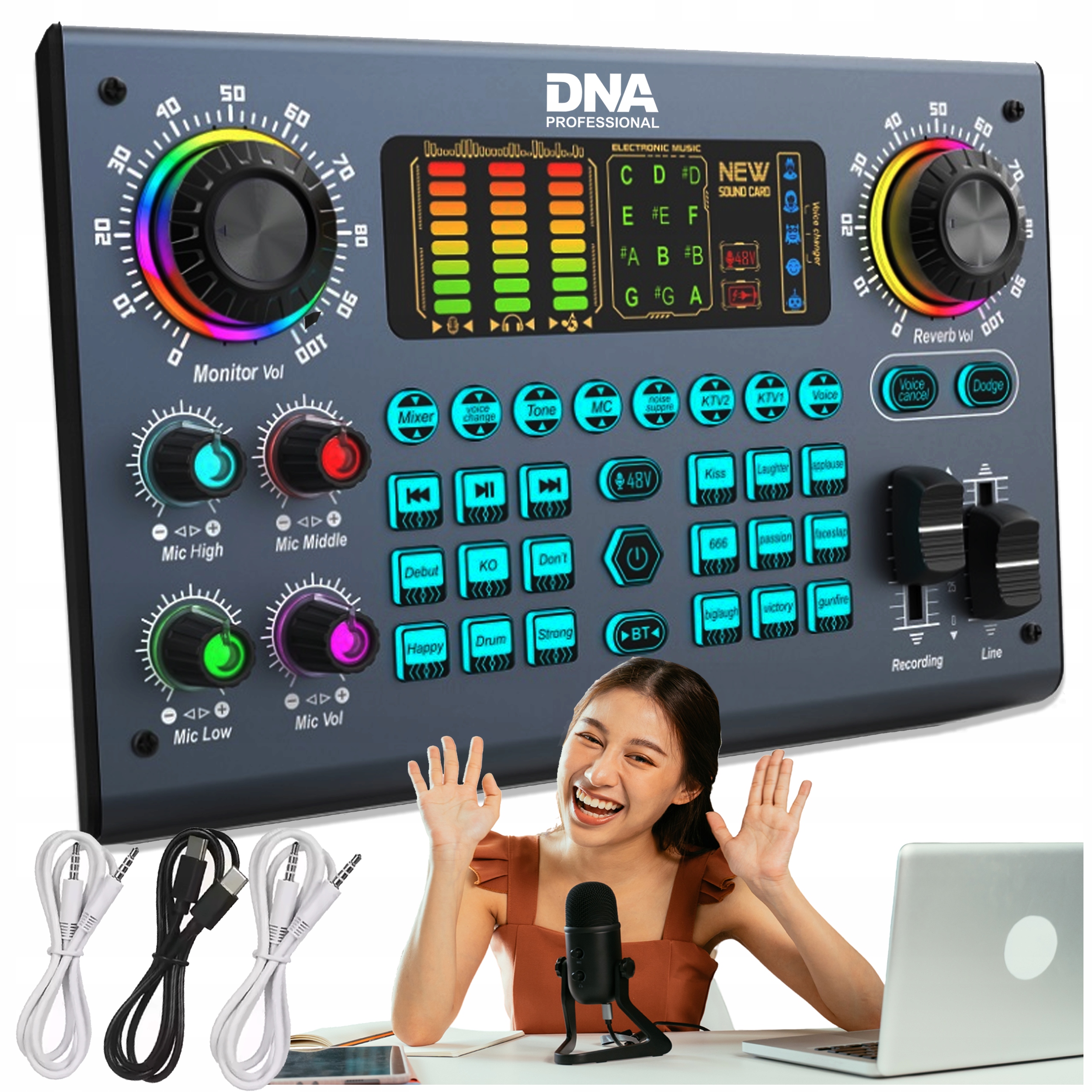 Mixér Audio Hudební Zvuková Karta Rozhraní Bt Dsp Xlr Usb-c Podcast