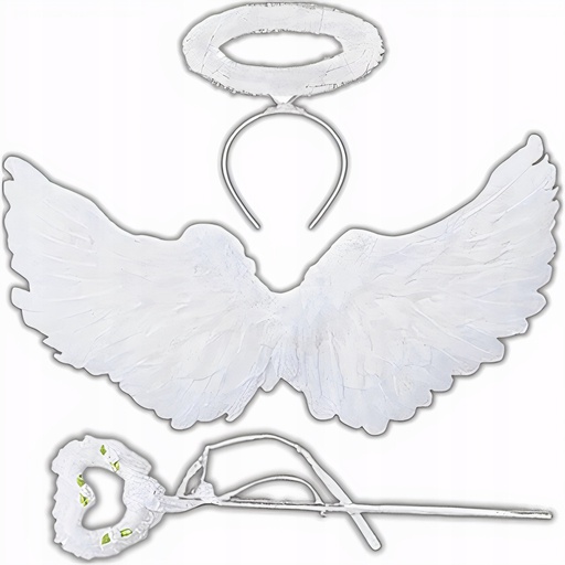 STRÓJ SKRZYDŁA AUREOLA RÓŻDŻKA SKRZYDEŁKA ANIOŁKA ZESTAW ANIOŁA JASEŁKA BAL