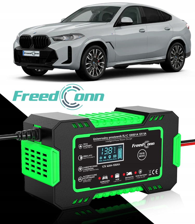 MOCNY PROSTOWNIK FREEDCONN DO SAMOCHODU AKUMULATORA 6A 12V Polskie Napisy Stan opakowania oryginalne