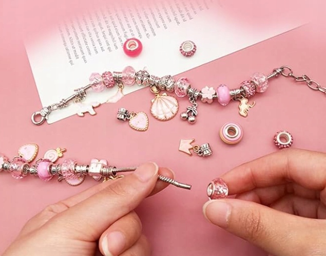 KREATYWNY ZESTAW DO ROBIENIA BRANSOLETEK NASZYJNIKOW RÓŻOWY PREZENT +GRATIS Certyfikaty, opinie, atesty CE