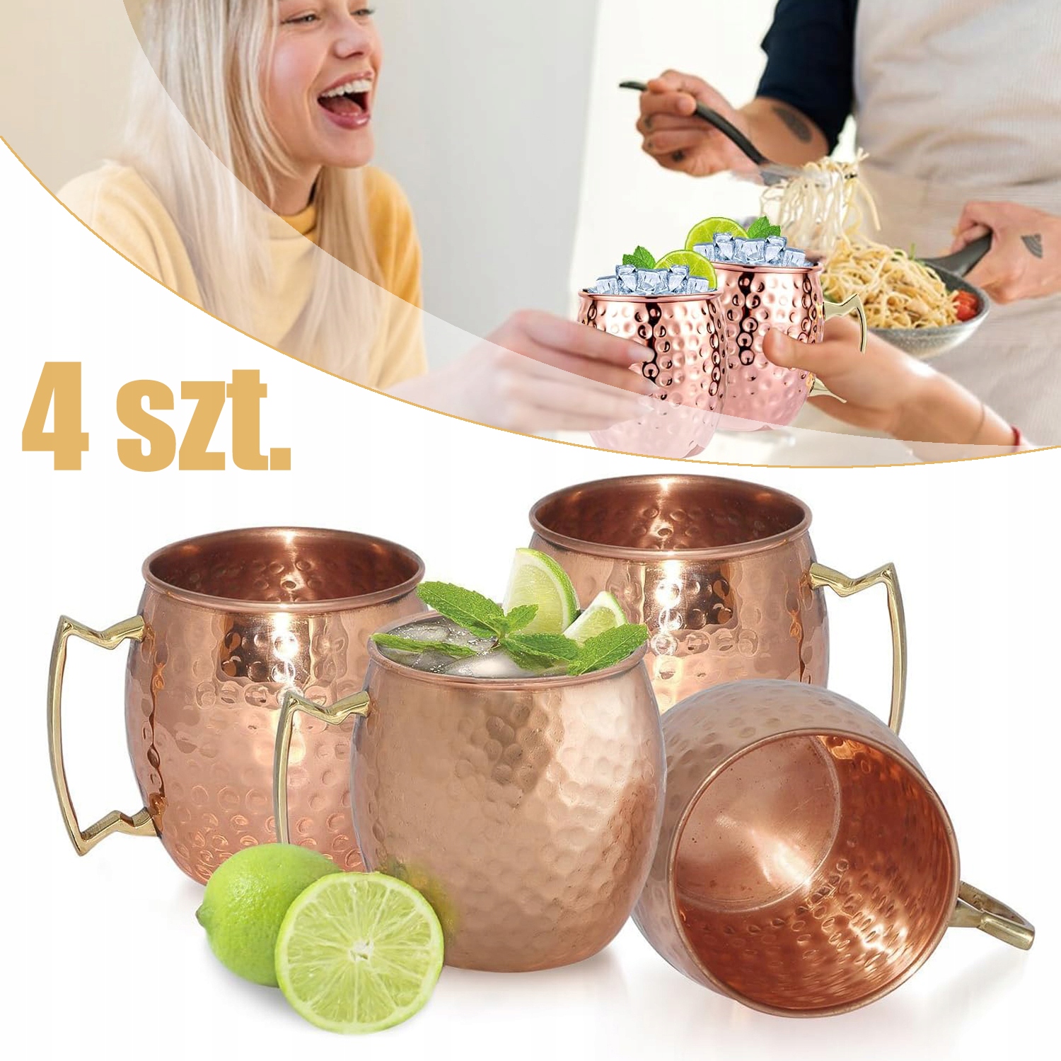 Měděné Hrnečky, Sada 4 Měděných Hrnků Moscow Mule, 530 ML Hrnků