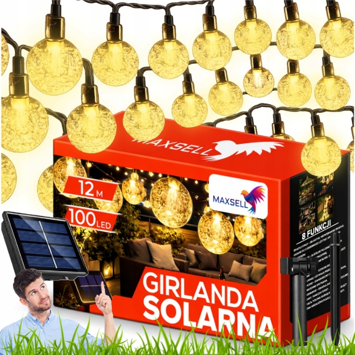 Girlanda Ogrodowa 12m Solarna Zewnętrzna Lampki Zewnętrzne Solarne Na Dwór