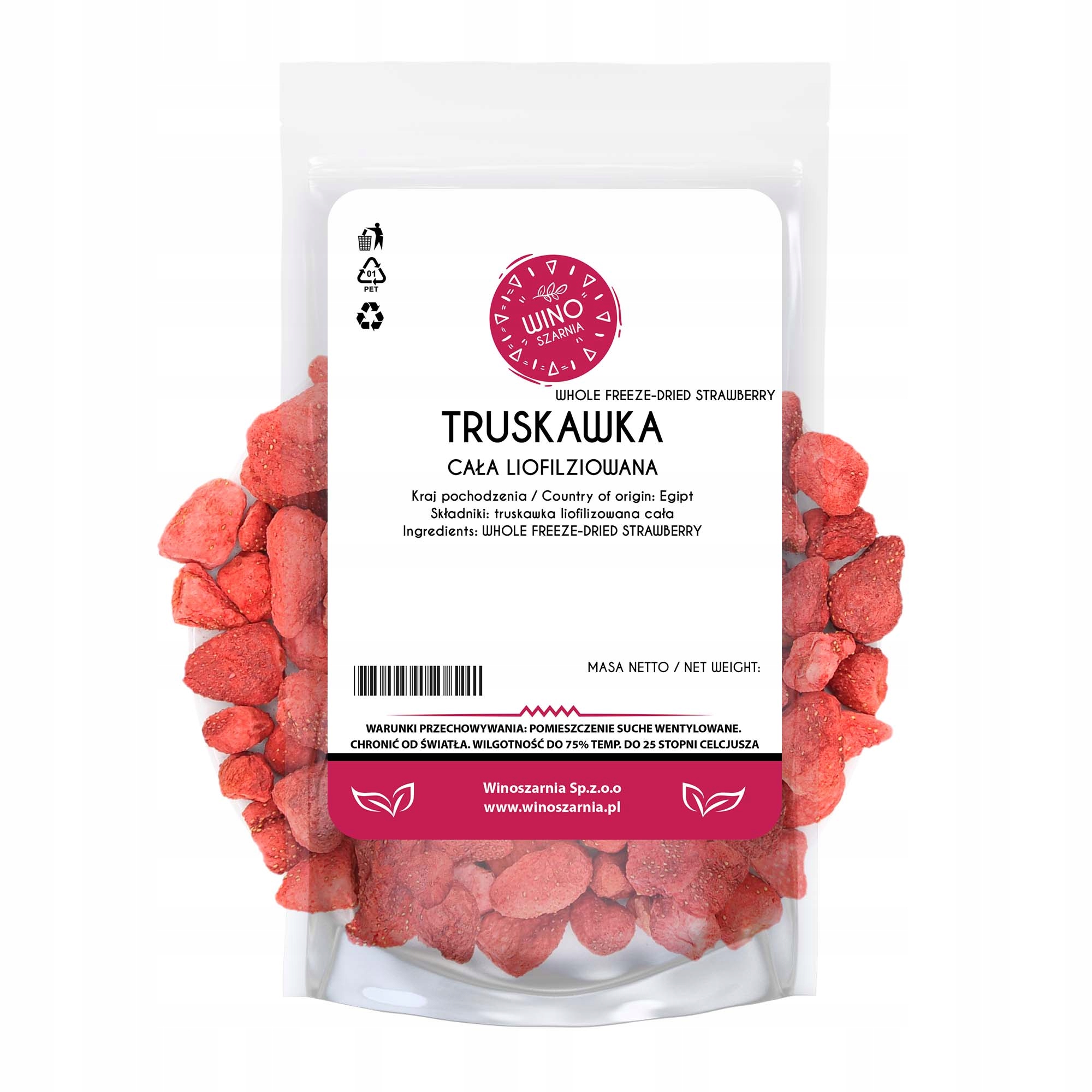 Truskawka Liofilizowane Cała Owoce Naturalne Bezglutenowe Do Kuchni 100g