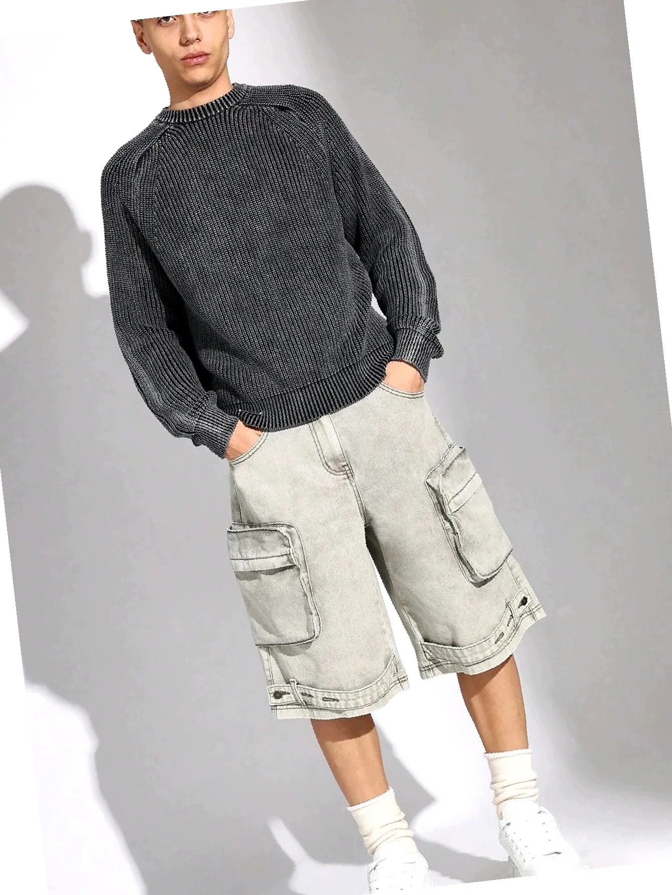 Pánský pruhovaný svetr Šedý Stylový Trendy Na Každý Den L