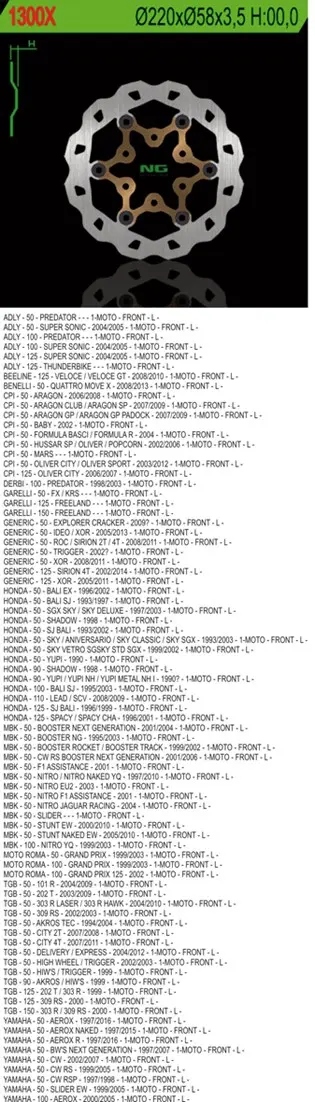 Predný brzdový kotúč NG1300X (220X58X2,5) (3X10,5 mm) Plávajúci Wave