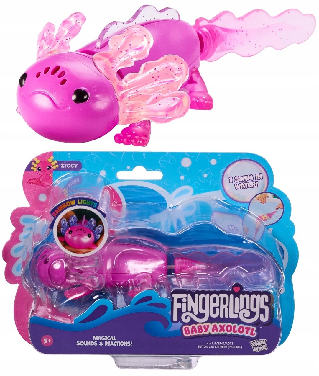 Fingerlings Interaktywny Axolotl Ziggy Brokatowy Różowy 3203